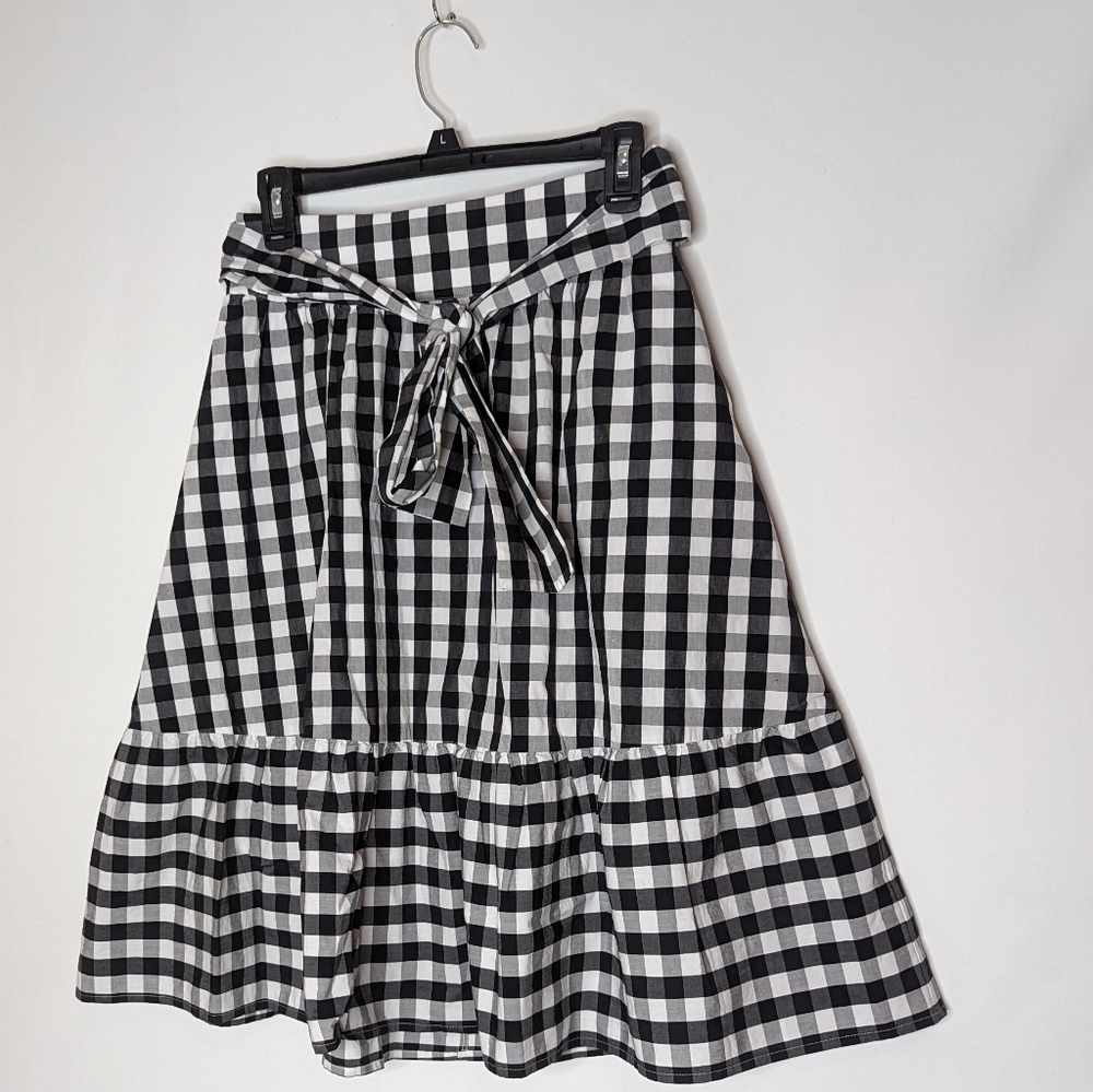 J. Crew Black and White Plaid Tie Waist Midi Skirt - Picture 9 of 16